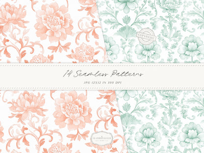 Grapefruit Breeze - Summer Seamless Patterns, Beach, Citrus, Mint Green Pattern, Coastal | 14 JPEG