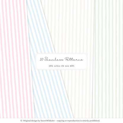 Drawing Party - Seamless Patterns, Kids Gingham Polka Dot Striped | 20 JPEG