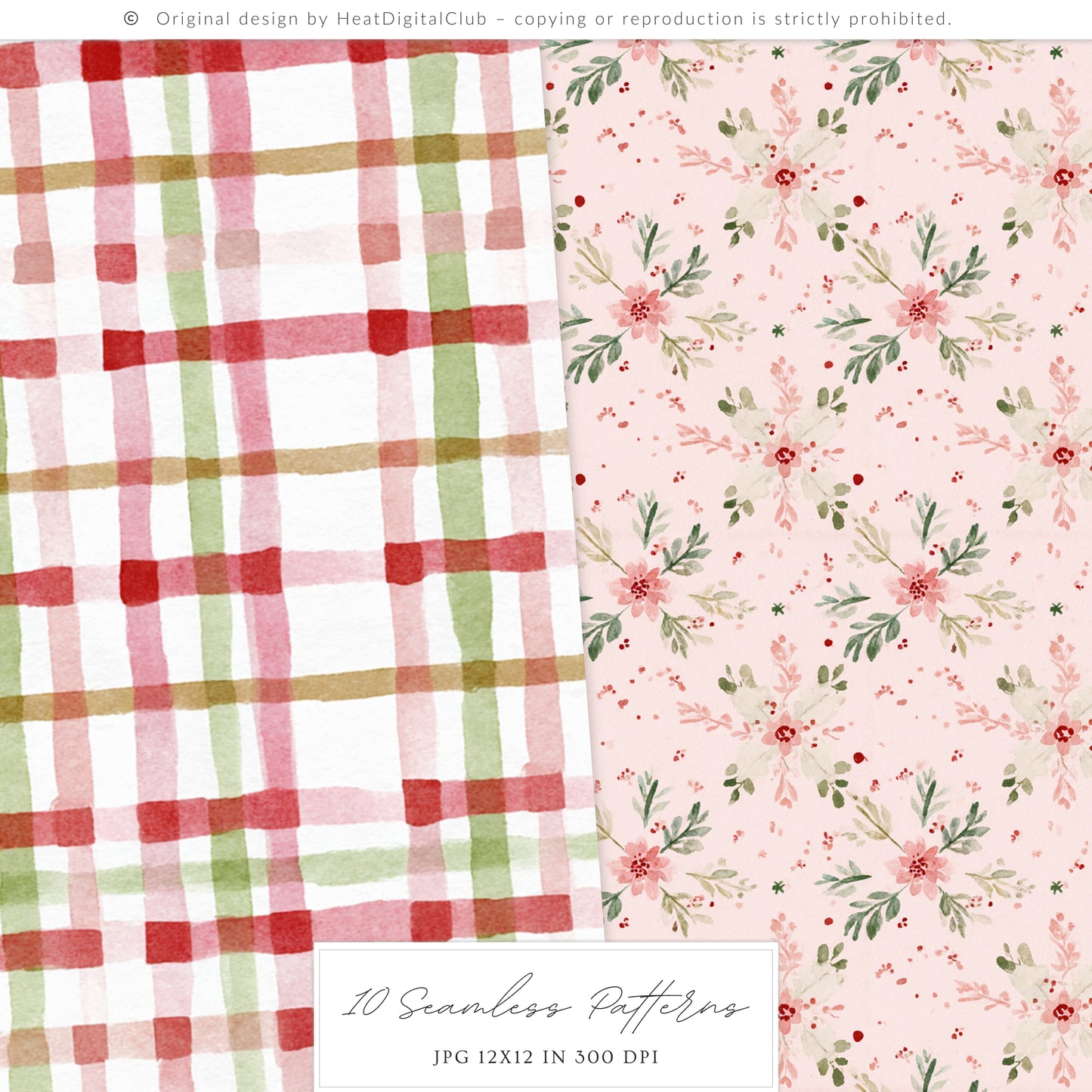 Holiday Embrace - Watercolor Seamless Patterns, Cozy Elegant Winter Christmas | 10 JPEG