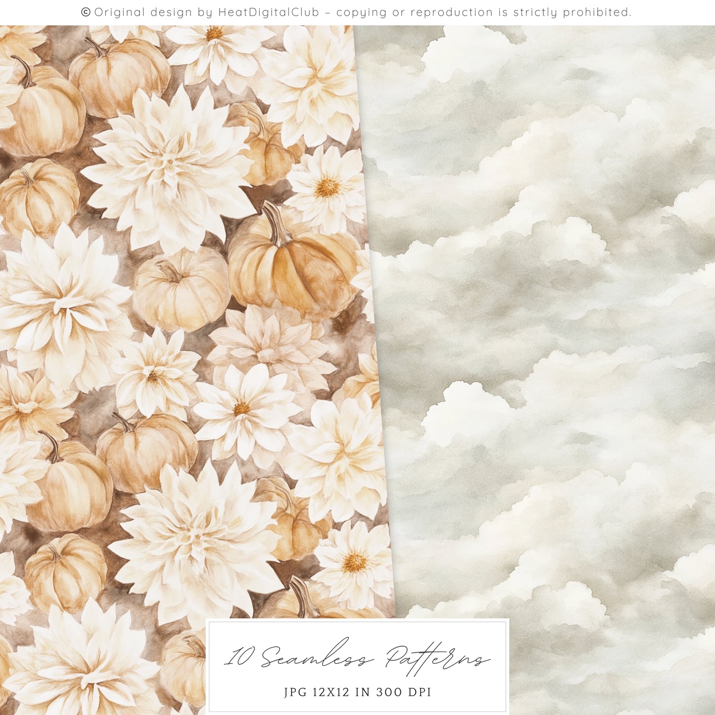 September End - Seamless Patterns, Autumn, Fall, Pumpkin, Knitted | 10 JPEG