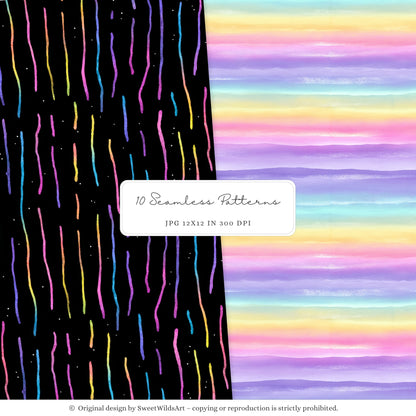 Glowlloween - Neon Seamless Halloween Patterns,Cute Ghost & Pumpkin | 10 JPEG