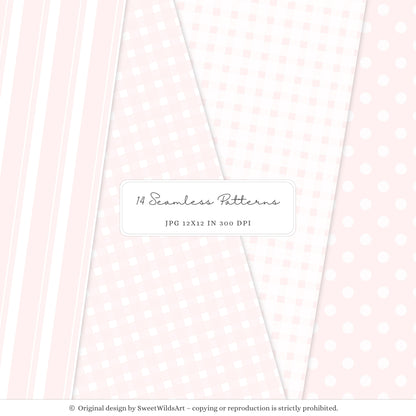 Little Coquettes - Seamless Patterns, Pink Gingham & Floral, Coquette, Baby Girl | 14 JPEG