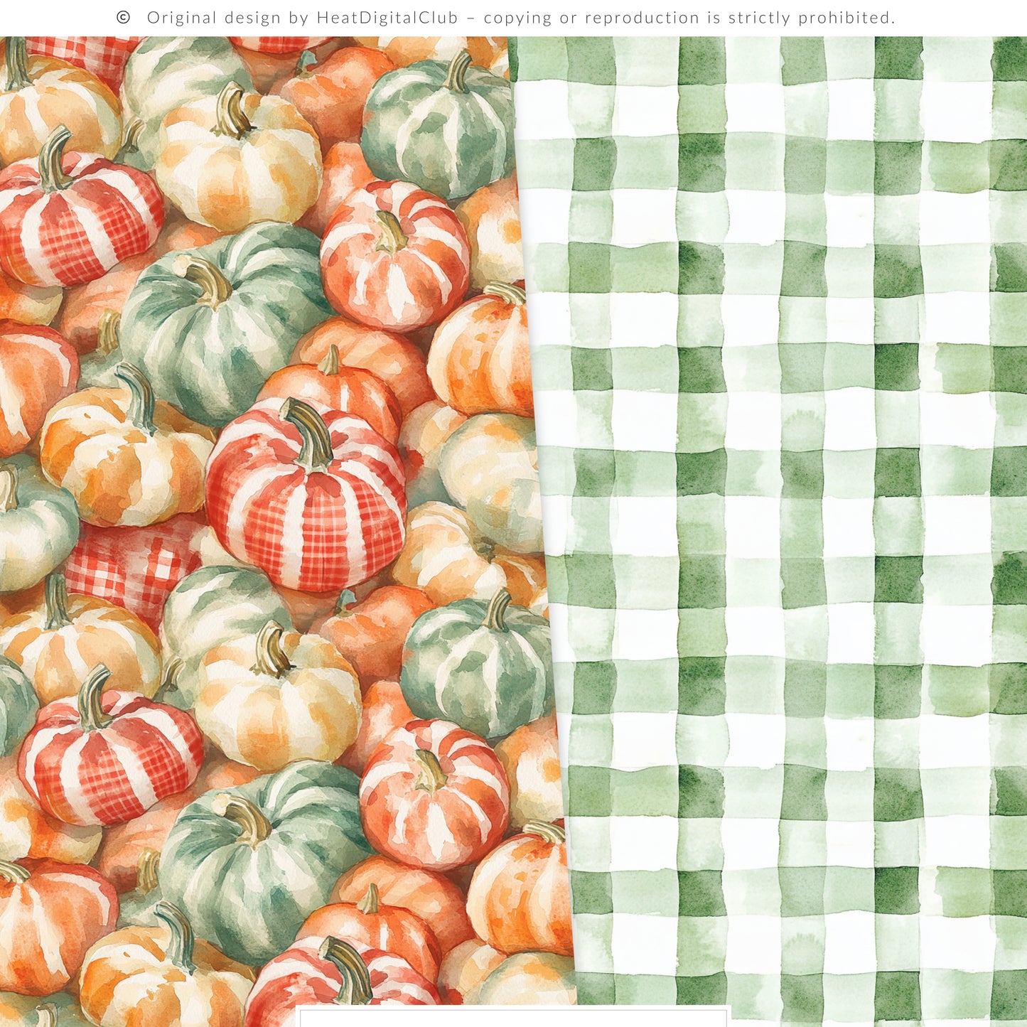 Falling Apples - Seamless Patterns, Cozy Autumn Gingham, Pumpkins | 10 JPEG