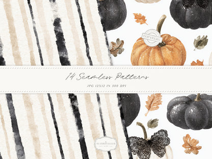 Fall After Dark - Seamless Patterns, Dark Coquette Fall, Black Lace Autumn Patterns, Moody Floral | 14 JPEG