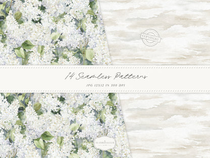 Country Spring - Seamless Patterns, Cottagecore, Strawberry & Lilac Prints, Rustic Neutral | 14 JPEG