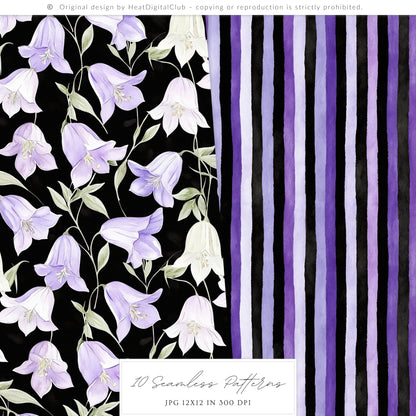 Haunted Rapunzel - Watercolor Seamless Patterns, Fairytale Gothic Halloween | 10 JPEG