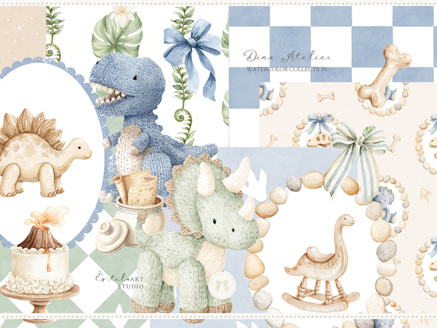 Dino Atelier - Clipart, Baby Dinosaurs, Plush Toys Animals, Prehistoric Baby Shower, Nursery | 102 PNG/JPEG