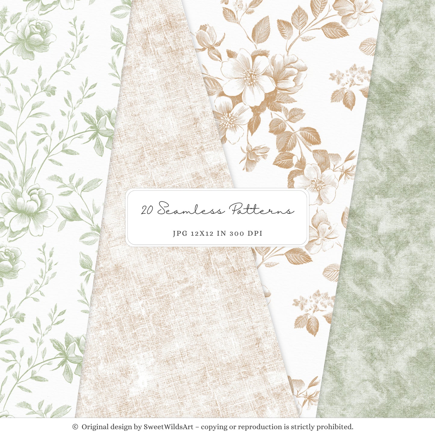 Cottage Classics - Seamless Patterns, French Countryside Elegant Gingham Floral, Rustic |