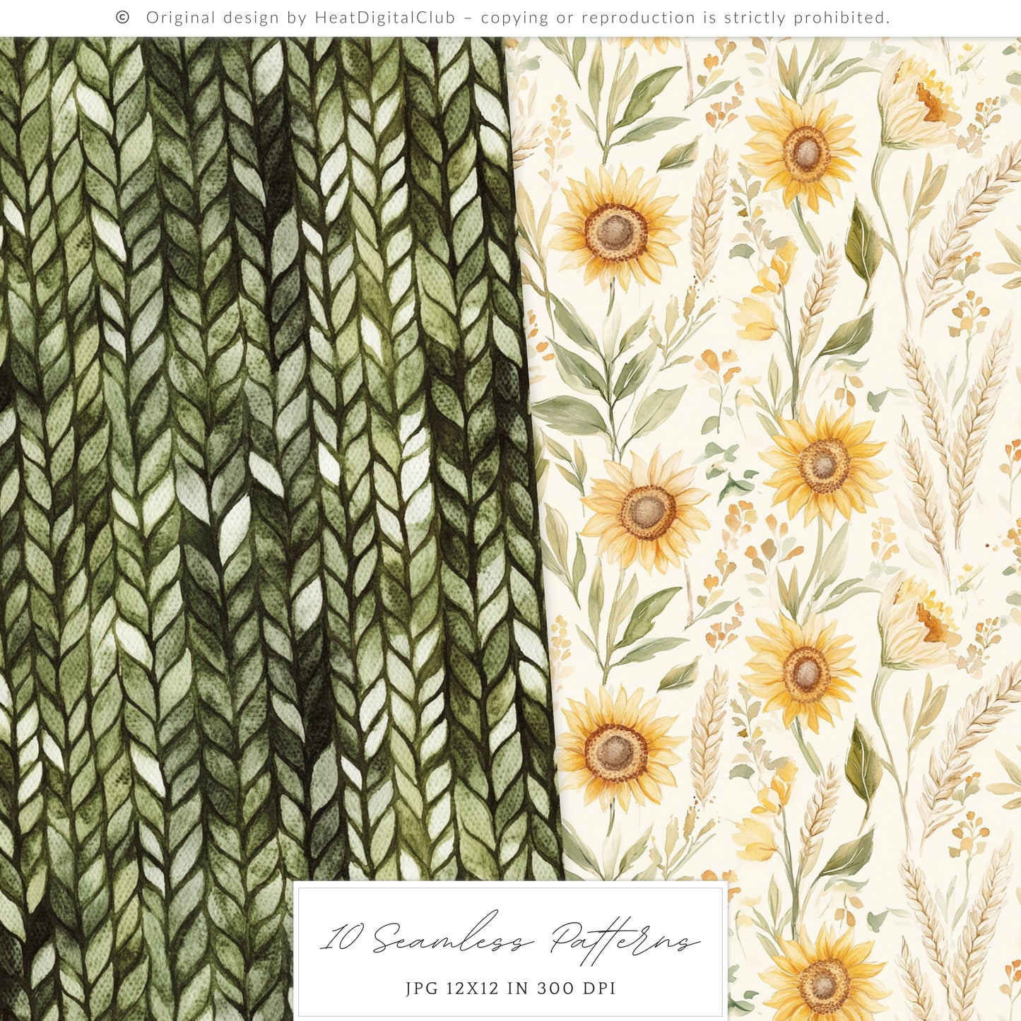 Grateful Feast - Seamless Pattern, Fall, Thanksgiving Pumpkin, Autumn Sunflower | 10 JPEG