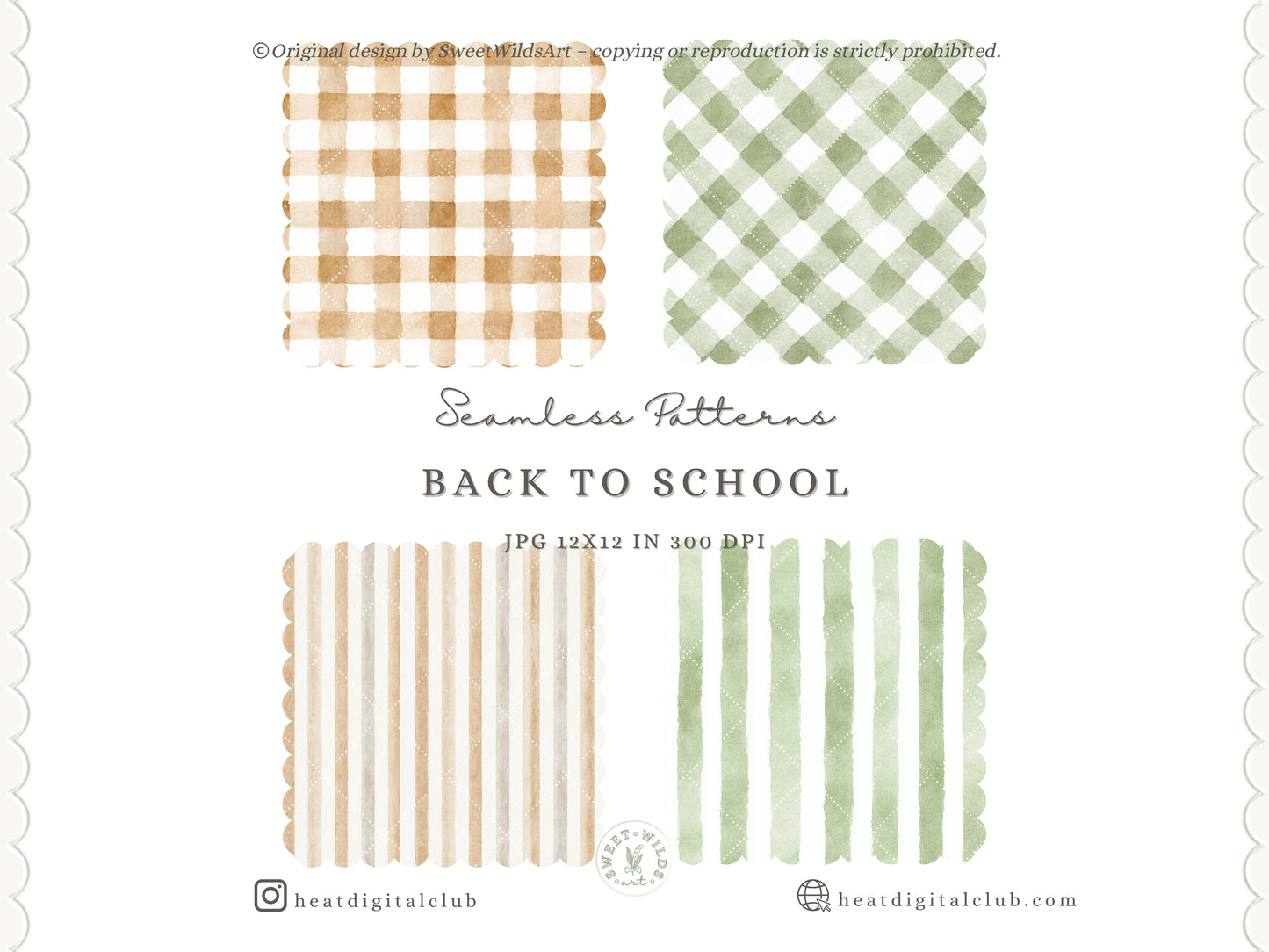 Back To School - Watercolor Seamless Patterns, Neutral School Supplies Digital Paper | 14 JPEG