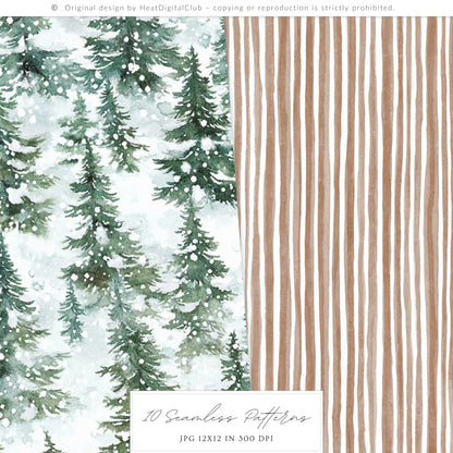 Winter Cocoa - Seamless Patterns, Cozy Elegant Christmas | 10 JPEG