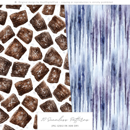 Winter Oracle - Seamless Patterns, Magical, Navy Violet, Mystical Scrapbook  | 10 JPEG