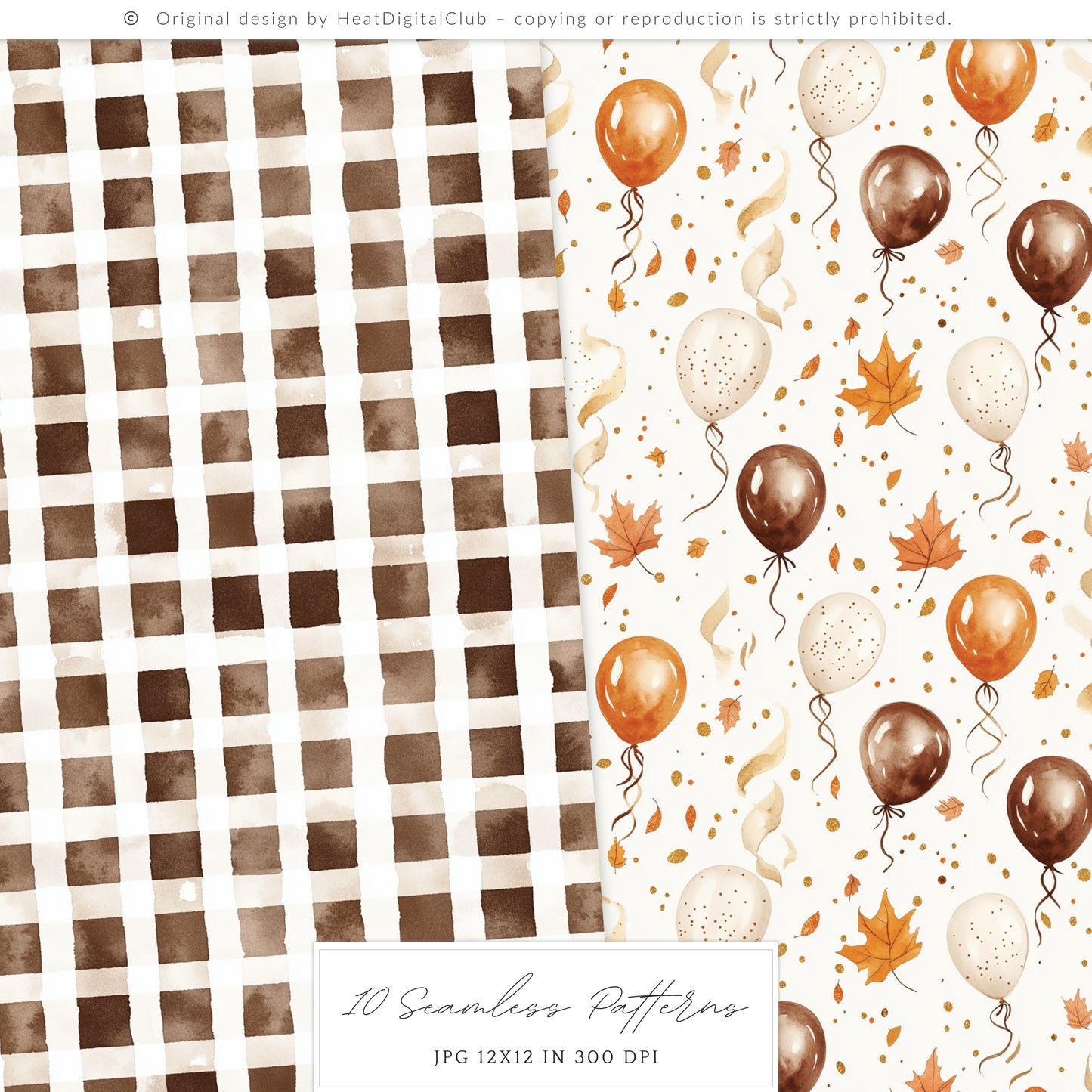 Born In Fall - Seamless Patterns, Autumn Party, Pumpkins and Balloons, Birthday | 10 JPEG