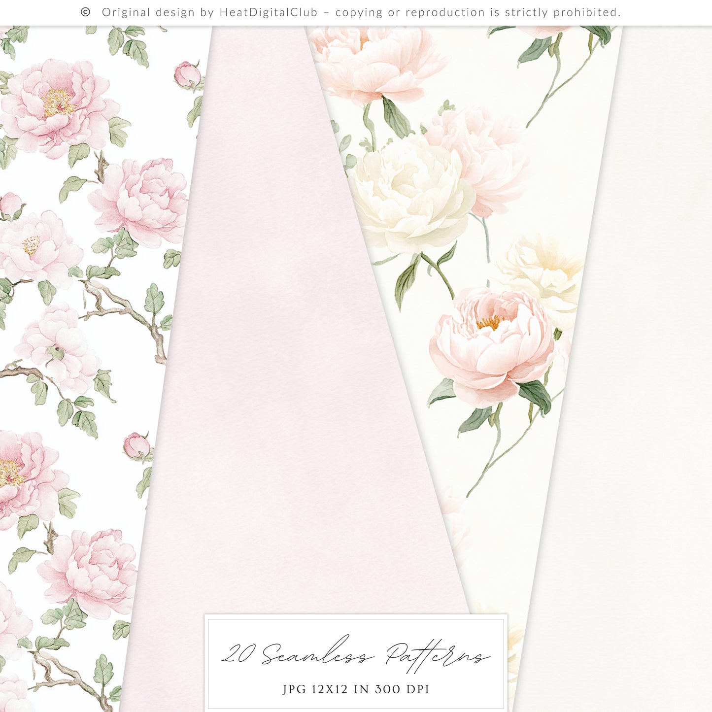 Pure Love - Seamless Patterns, Valentines Day, Hearts, Romantic Blush Pink Ivory | 20 JPEG