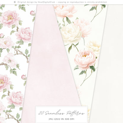 Pure Love - Seamless Patterns, Valentines Day, Hearts, Romantic Blush Pink Ivory | 20 JPEG