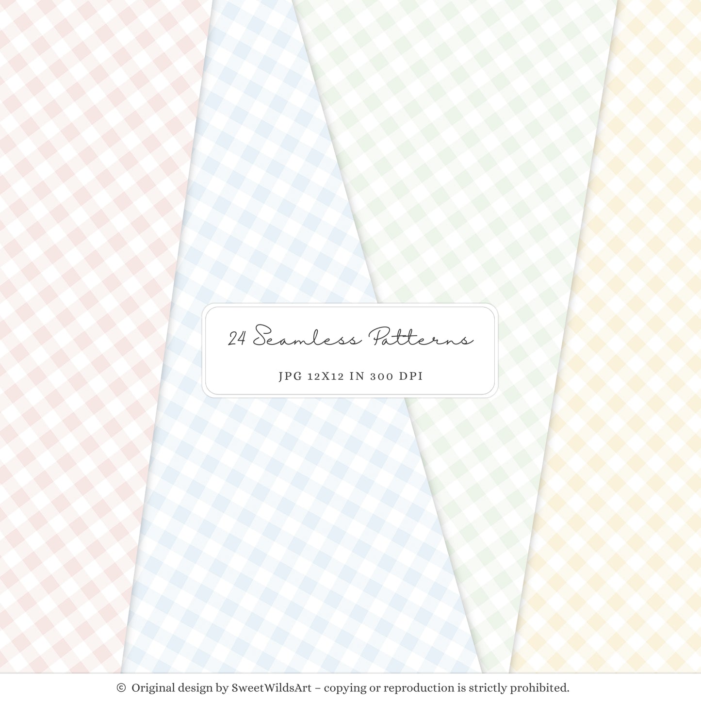 Sweet Classics - Seamless Patterns, Pastel Gingham, Floral Scrapbook Paper, Baby Nursery | 24 JPEG
