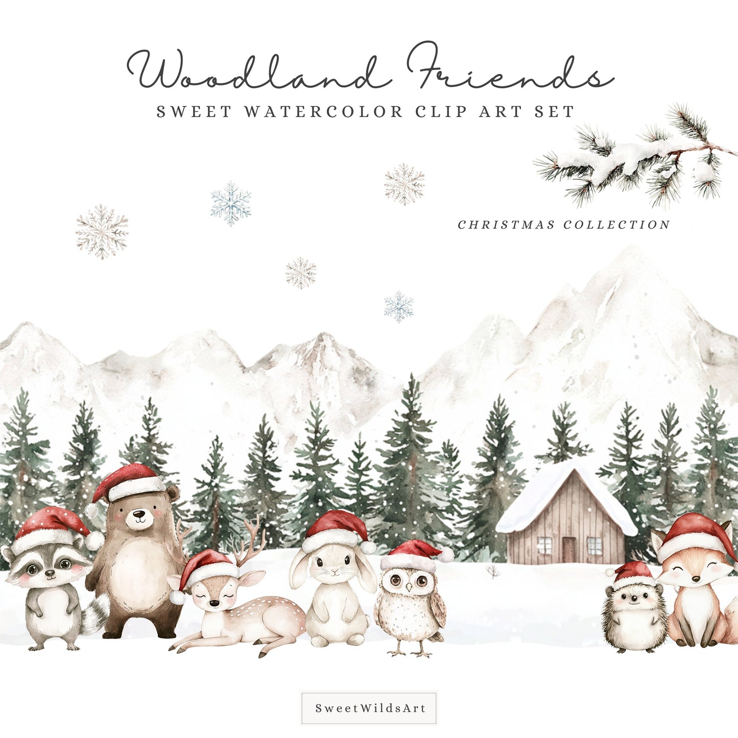 Woodland Friends - Cute Xmas Animals, Christmas Babies Clipart, Winter | 36 PNG