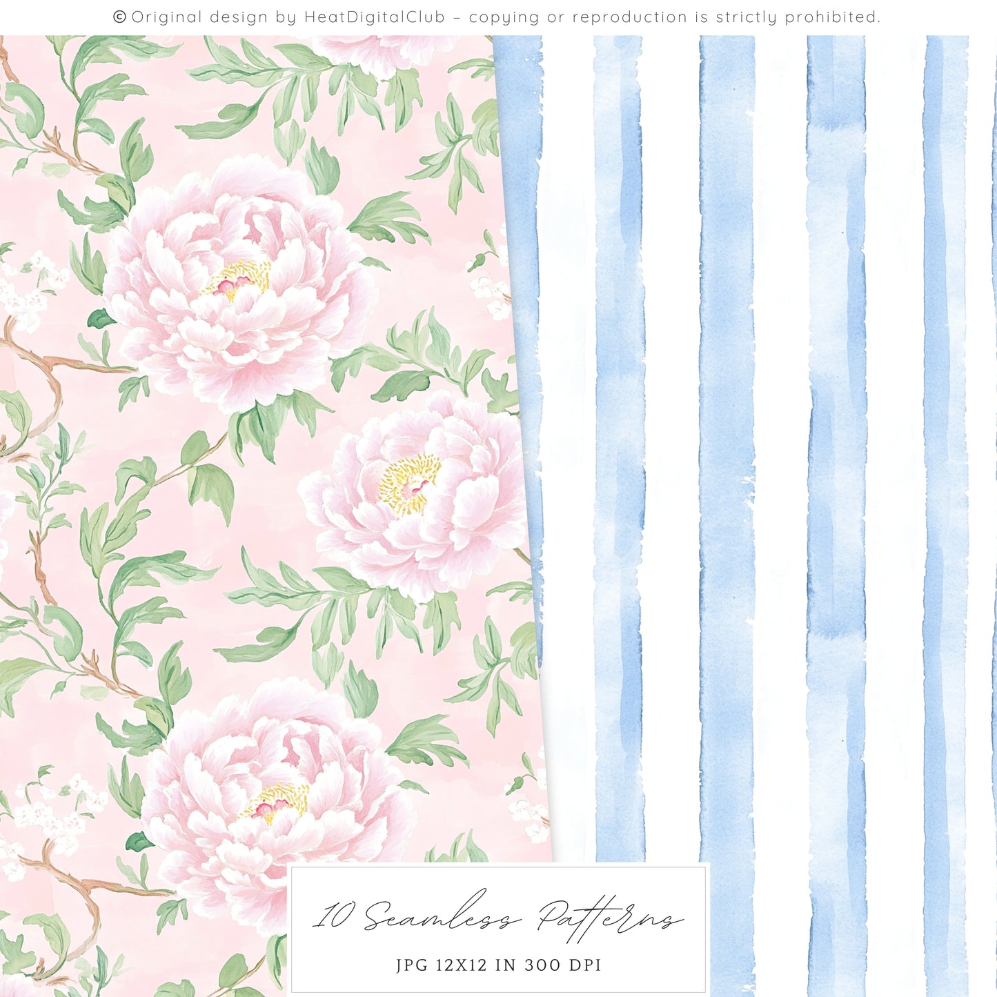 Summer Chic – Seamless Patterns,Gingham, Grandmillennial Florals | 10 JPEG