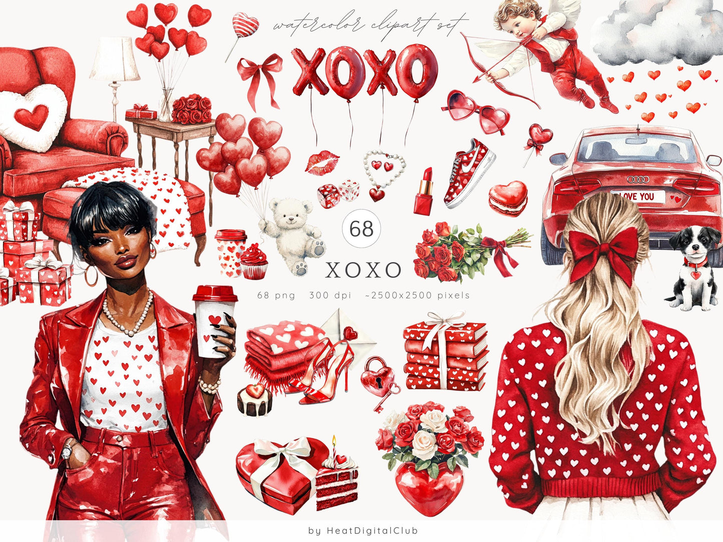 XOXO - Valentines Day Clipart, Romantic, Love, Balloons | 68 PNG