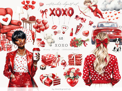 XOXO - Valentines Day Clipart, Romantic, Love, Balloons | 68 PNG