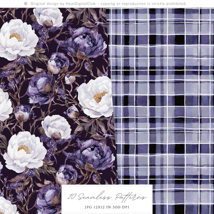 Winter Oracle - Seamless Patterns, Magical, Navy Violet, Mystical Scrapbook  | 10 JPEG