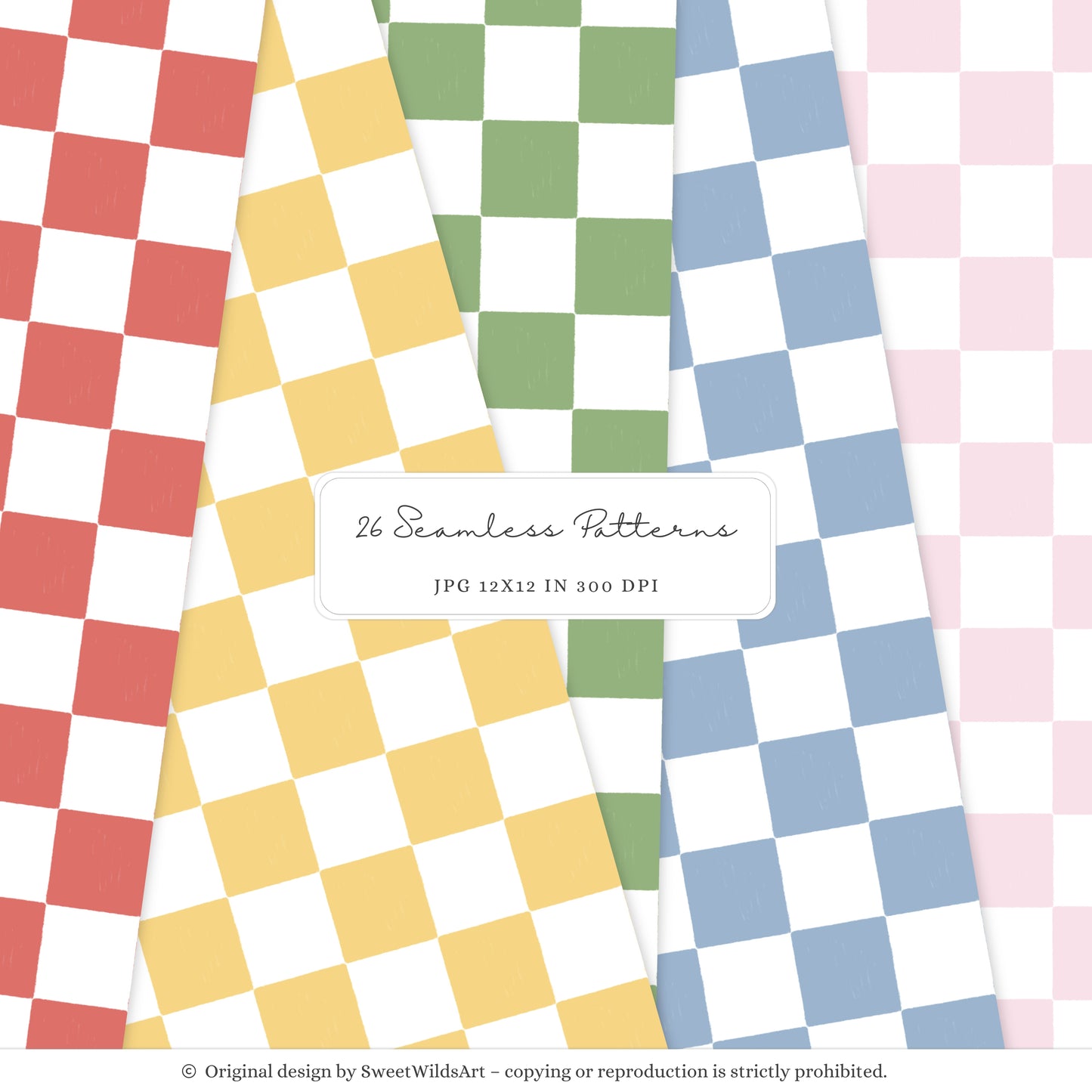 Birthday Barn - Seamless Patterns, Colorful Gingham Stripes Polka Dot | 26 JPEG