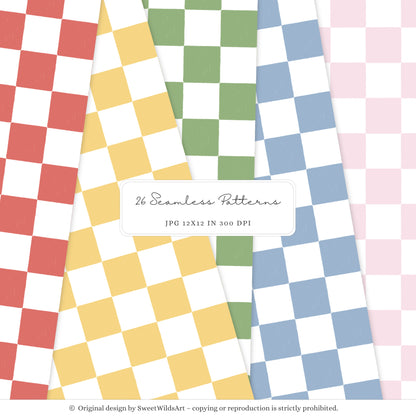 Birthday Barn - Seamless Patterns, Colorful Gingham Stripes Polka Dot | 26 JPEG