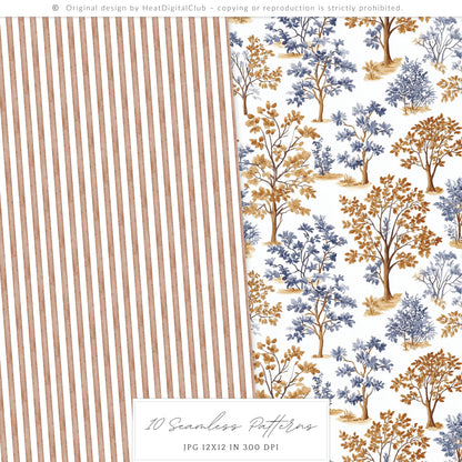 Autumn Residence - Seamless Patterns, Elegant Autumn, Grandmillennial Fall | 10 JPEG