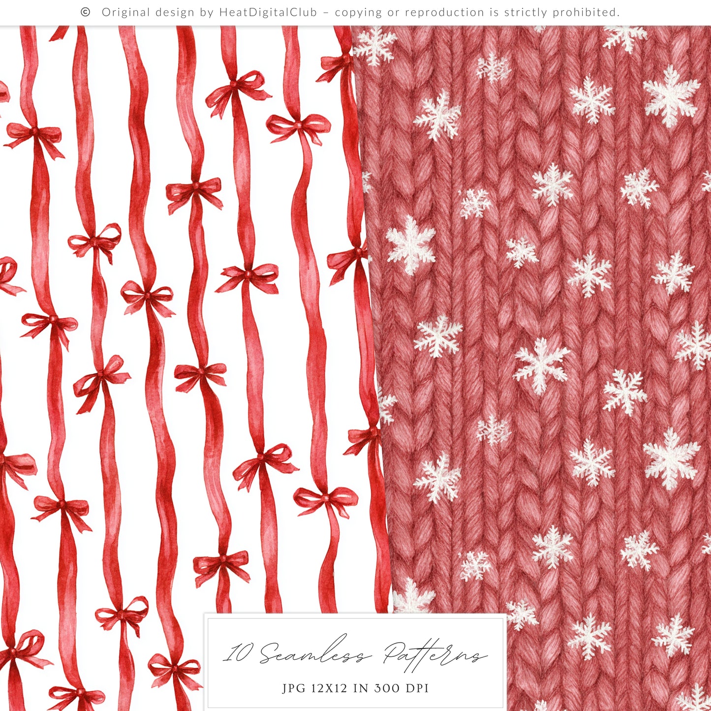 Holiday Embrace - Watercolor Seamless Patterns, Cozy Elegant Winter Christmas | 10 JPEG