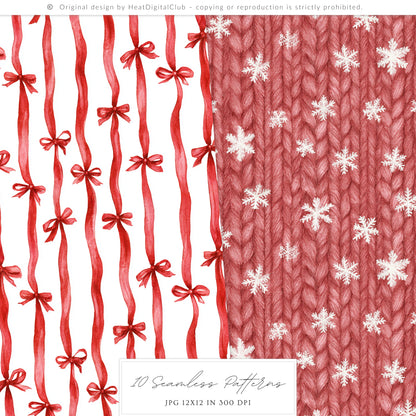 Holiday Embrace - Watercolor Seamless Patterns, Cozy Elegant Winter Christmas | 10 JPEG