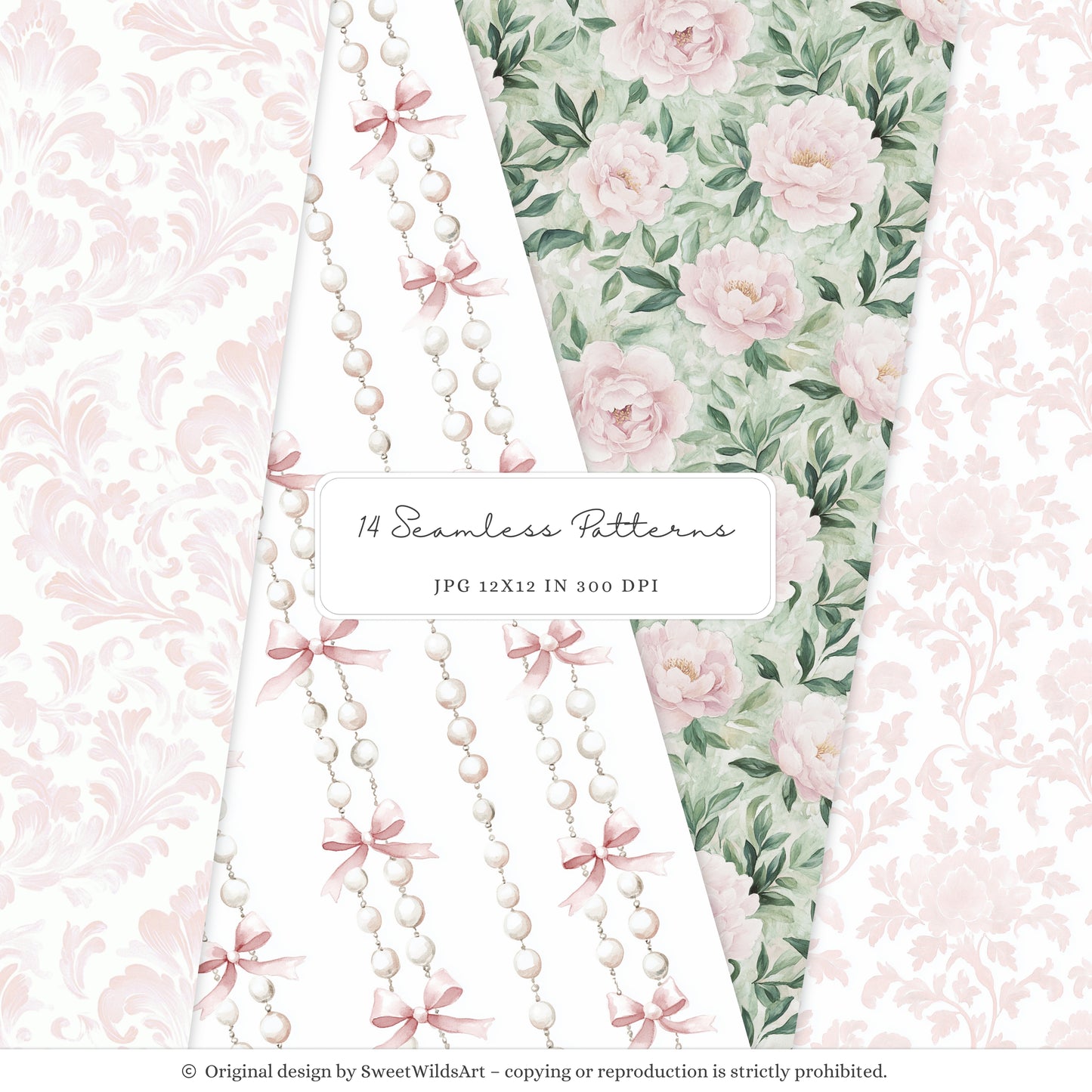 Little Coquettes - Seamless Patterns, Pink Gingham & Floral, Coquette, Baby Girl | 14 JPEG
