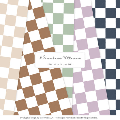 Birthday Woods - Seamless Patterns, Woodland Gingham Polka Dot Stripes | 31 JPEG