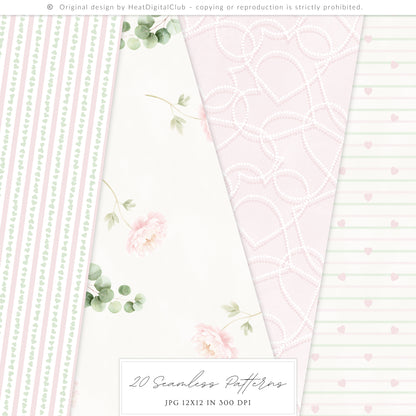 Pure Love - Seamless Patterns, Valentines Day, Hearts, Romantic Blush Pink Ivory | 20 JPEG