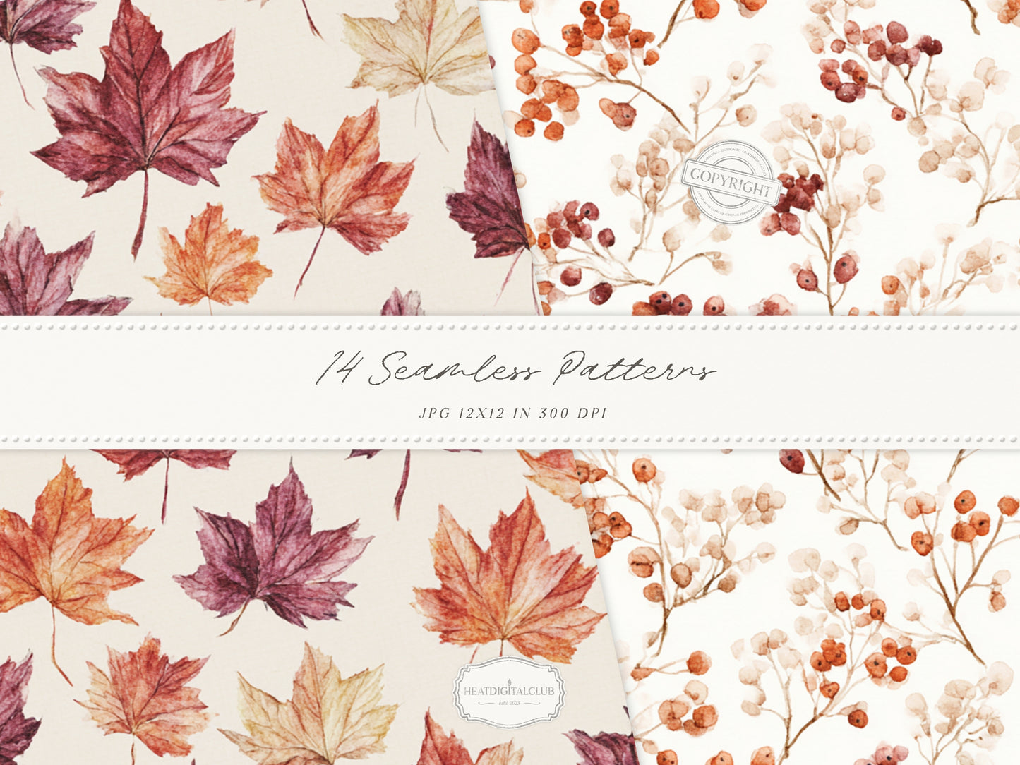 Knitted Fall - Seamless Patterns, Autumn Gingham Paper, Cozy Knit Pattern, Pumpkin Paper, Fall Scrapbook | 14 JPEG