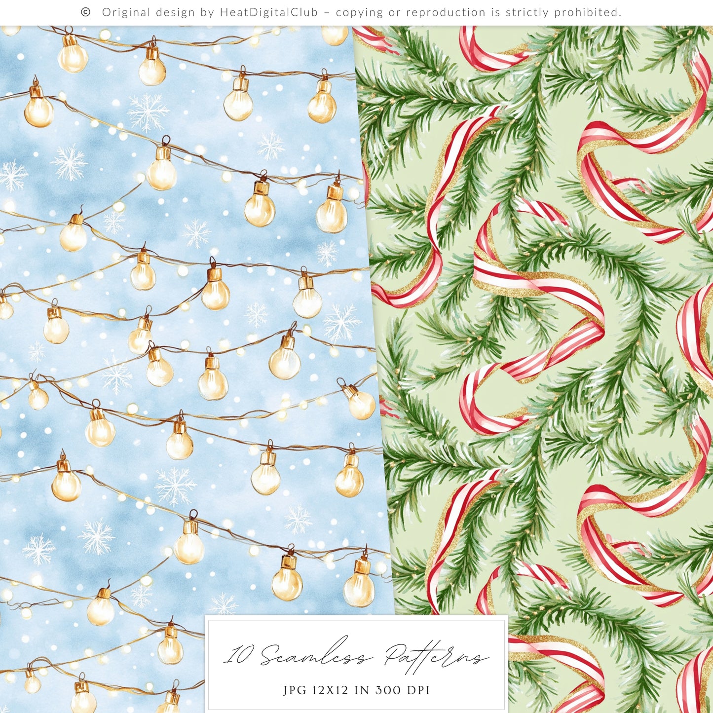 Holiday Circus - Seamless Patterns, Christmas, Red & White Stripes Pattern | 10 JPEG