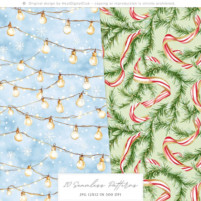 Holiday Circus - Seamless Patterns, Christmas, Red & White Stripes Pattern | 10 JPEG