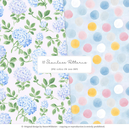 School Sweethearts - Back to School Seamless Patterns, Grandmillennial, Florals | 10 JPEG