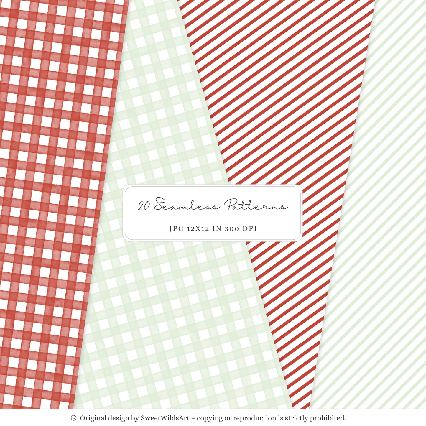 Goosemas Joy - Christmas Seamless Patterns, Polka Dot, Stripes, Gingham Plaid | 20 JPEG