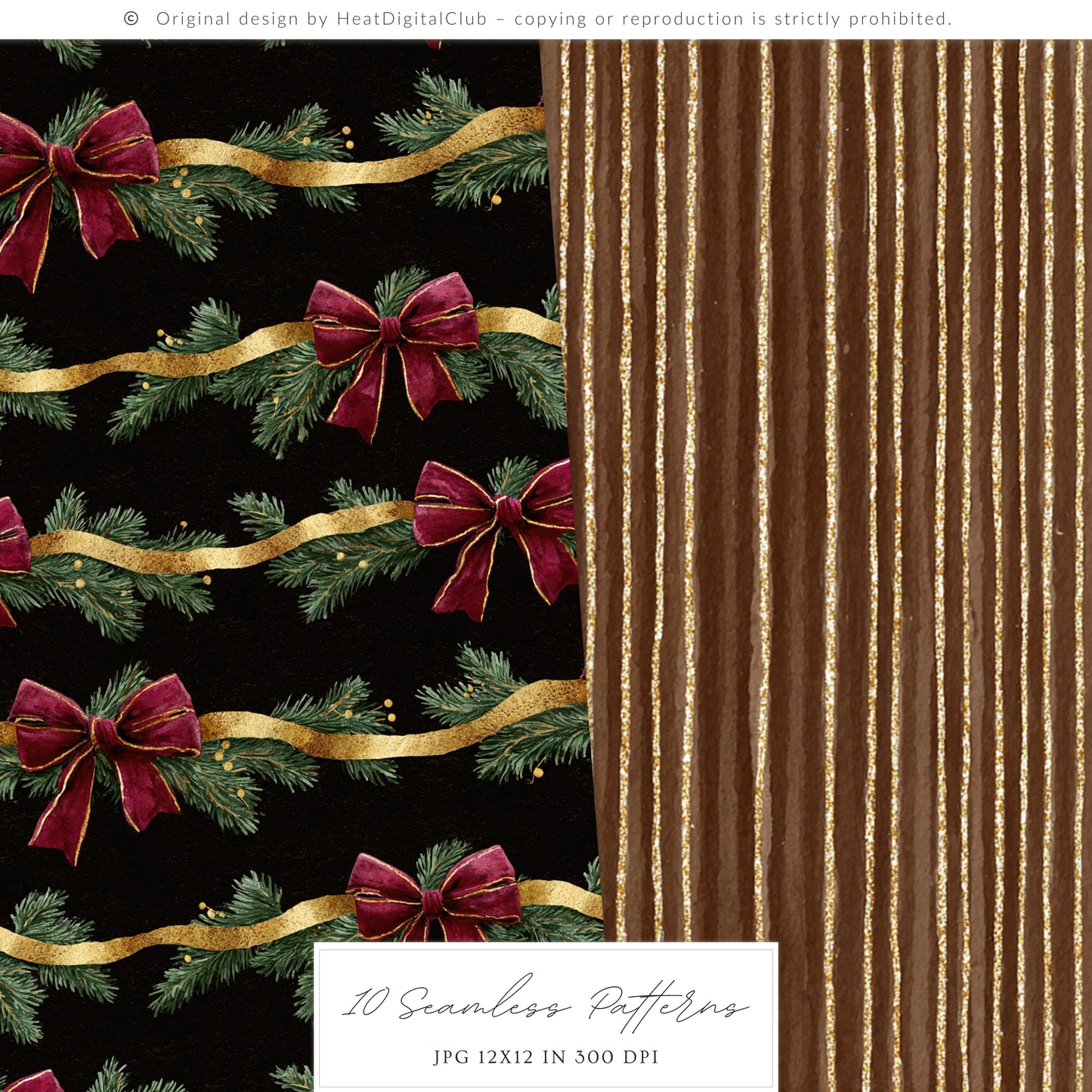 Winter Elegance - Watercolor Seamless Patterns, Moody Christmas Tartan, Holiday | 10 JPEG