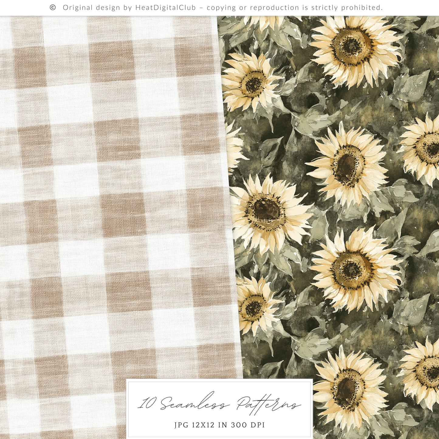 Grateful Feast - Seamless Pattern, Fall, Thanksgiving Pumpkin, Autumn Sunflower | 10 JPEG