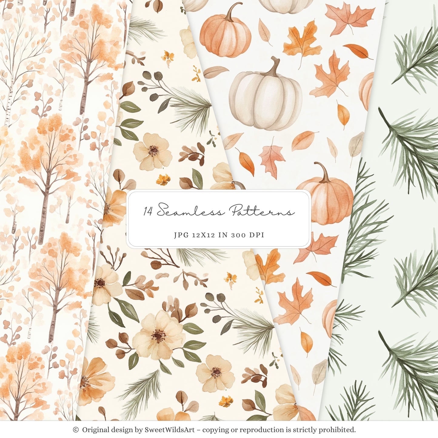 Autumn Woods - Seamless Patterns, Cozy Woodland, Fall Forest Patterns | 14 JPEG