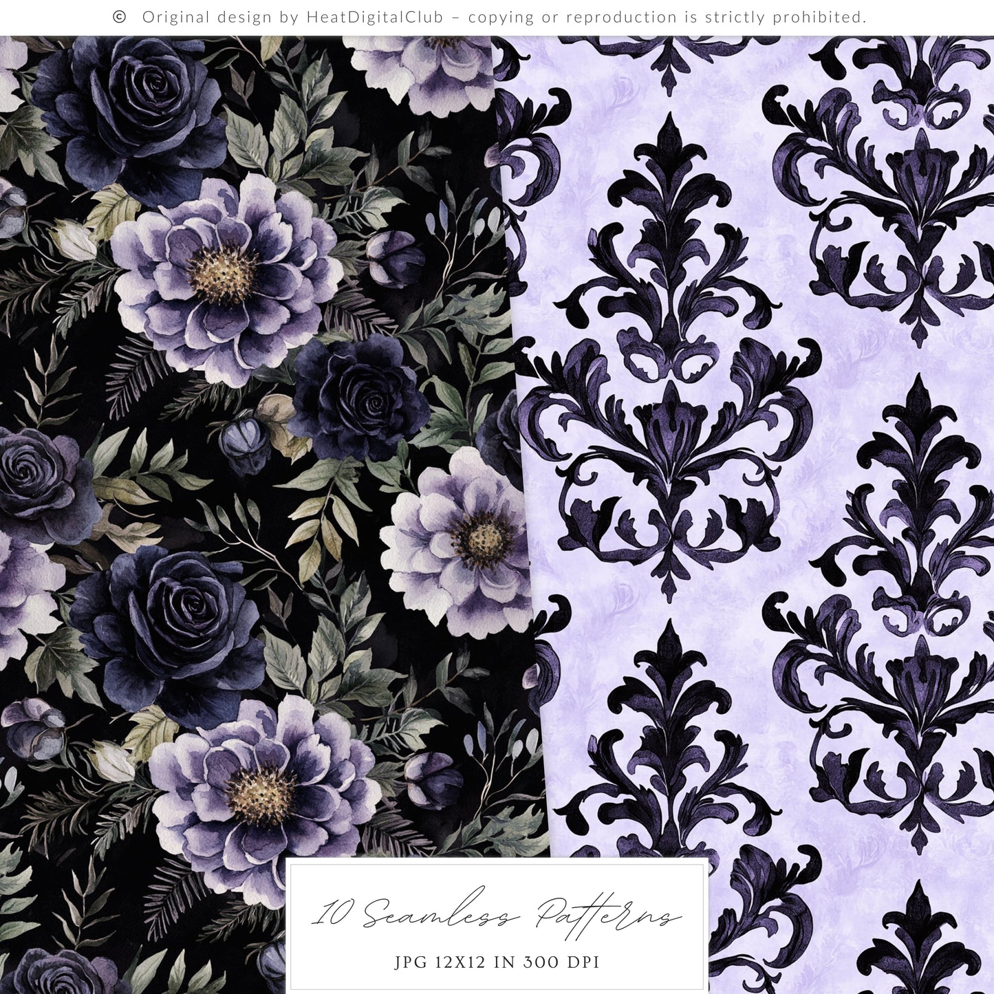 Haunted Rapunzel - Watercolor Seamless Patterns, Fairytale Gothic Halloween | 10 JPEG