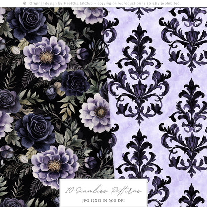 Haunted Rapunzel - Watercolor Seamless Patterns, Fairytale Gothic Halloween | 10 JPEG