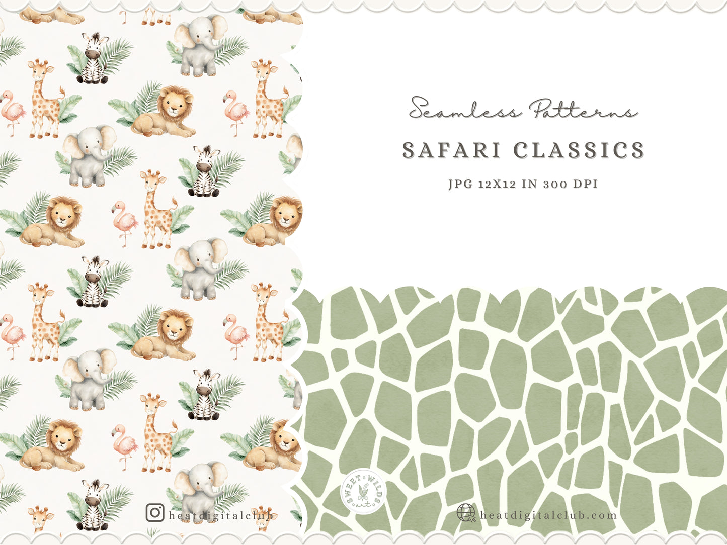 Safari Classics - Seamless Patterns, Animals, Jungle Nursery Digital Paper, Tropical Leaves | 16 JPEG