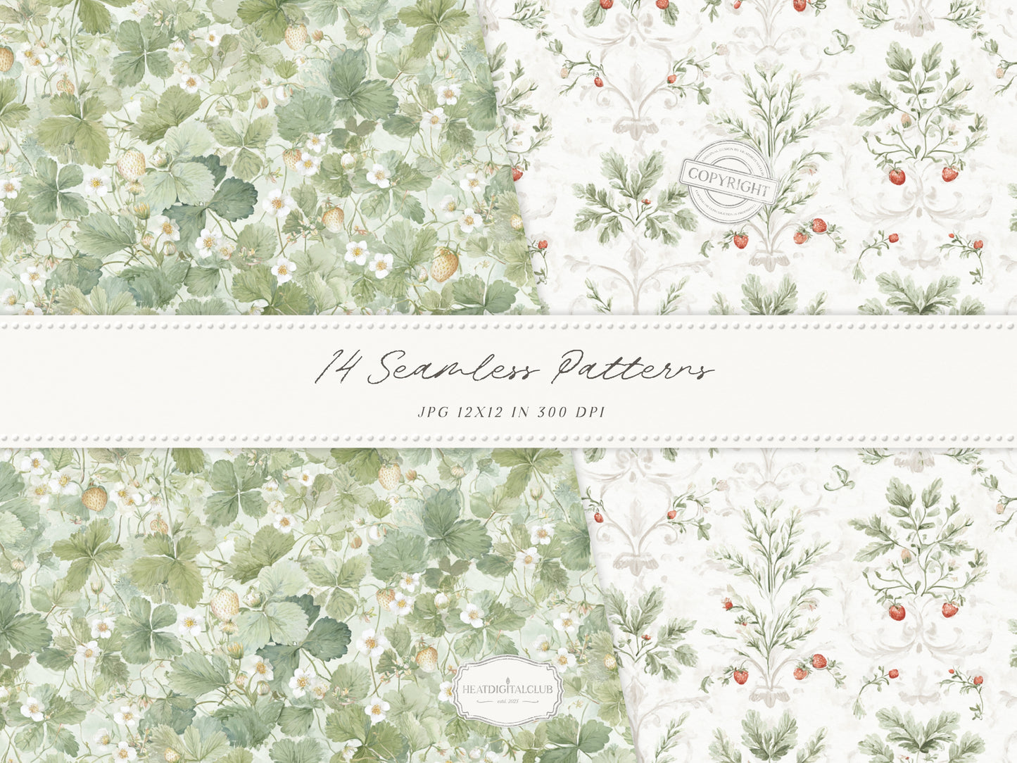 Country Spring - Seamless Patterns, Cottagecore, Strawberry & Lilac Prints, Rustic Neutral | 14 JPEG