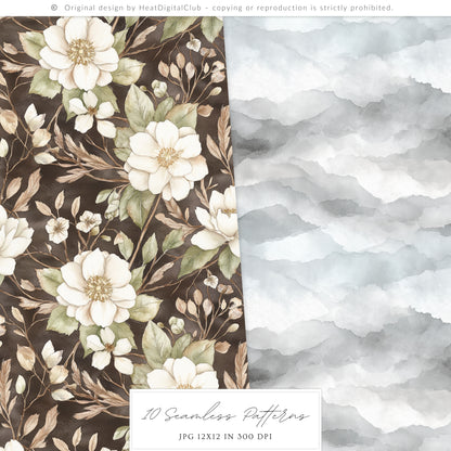 Rainy Kyoto - Seamless Patterns, Japanese Patterns, Cozy Textures, Floral Patterns | 10 JPEG