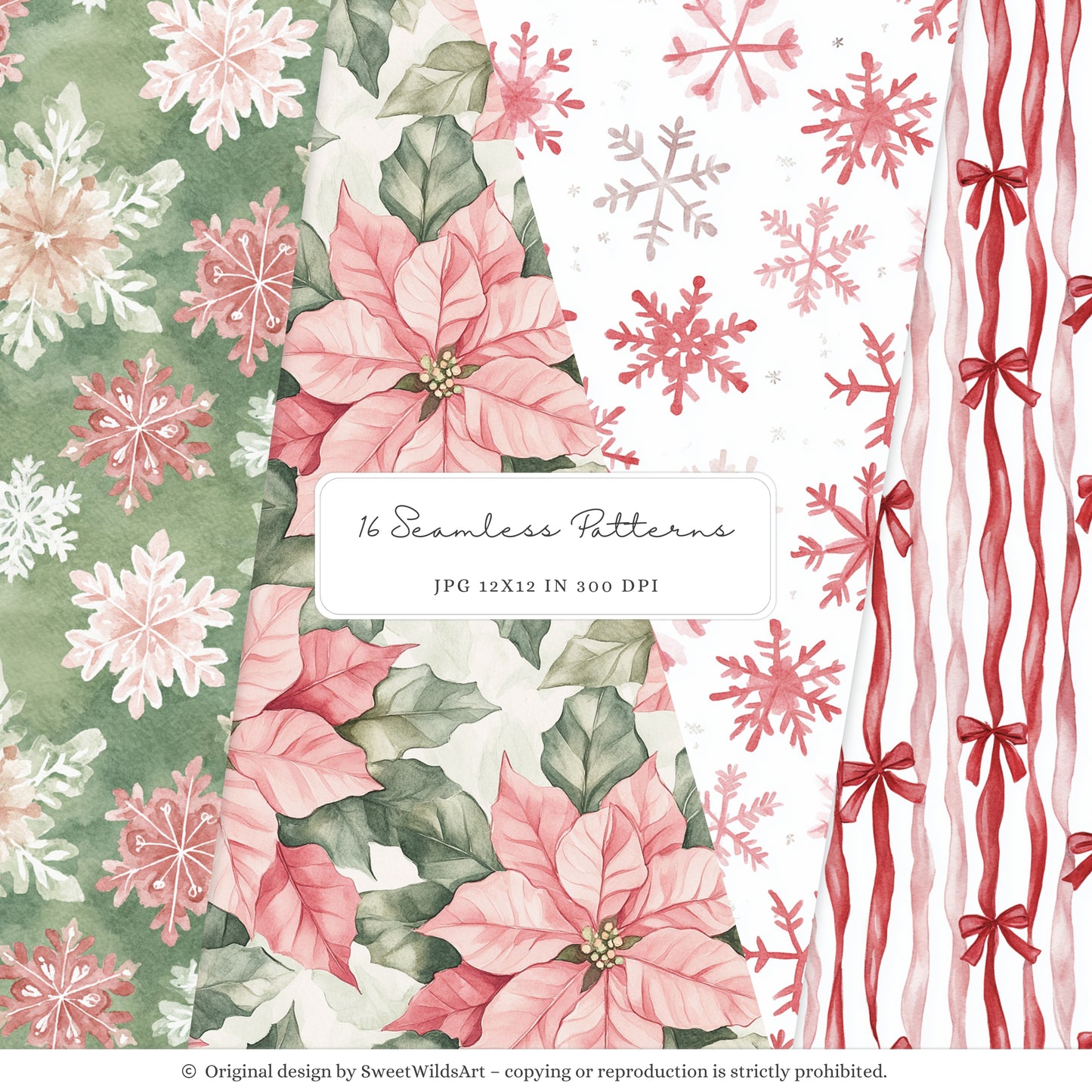 Holly Jolly - Christmas Seamless Patterns, Pink & Red Stripes, Holiday ,Winter | 16 JPEG