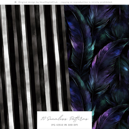 Twilight Chamber - Seamless Patterns, Gothic, Velvet Halloween | 10 JPEG