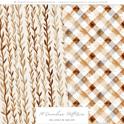 Mushroom Garden - Seamless Patterns, Cottagecore Forest Digital Paper, Shabby Patterns | 14 PNG