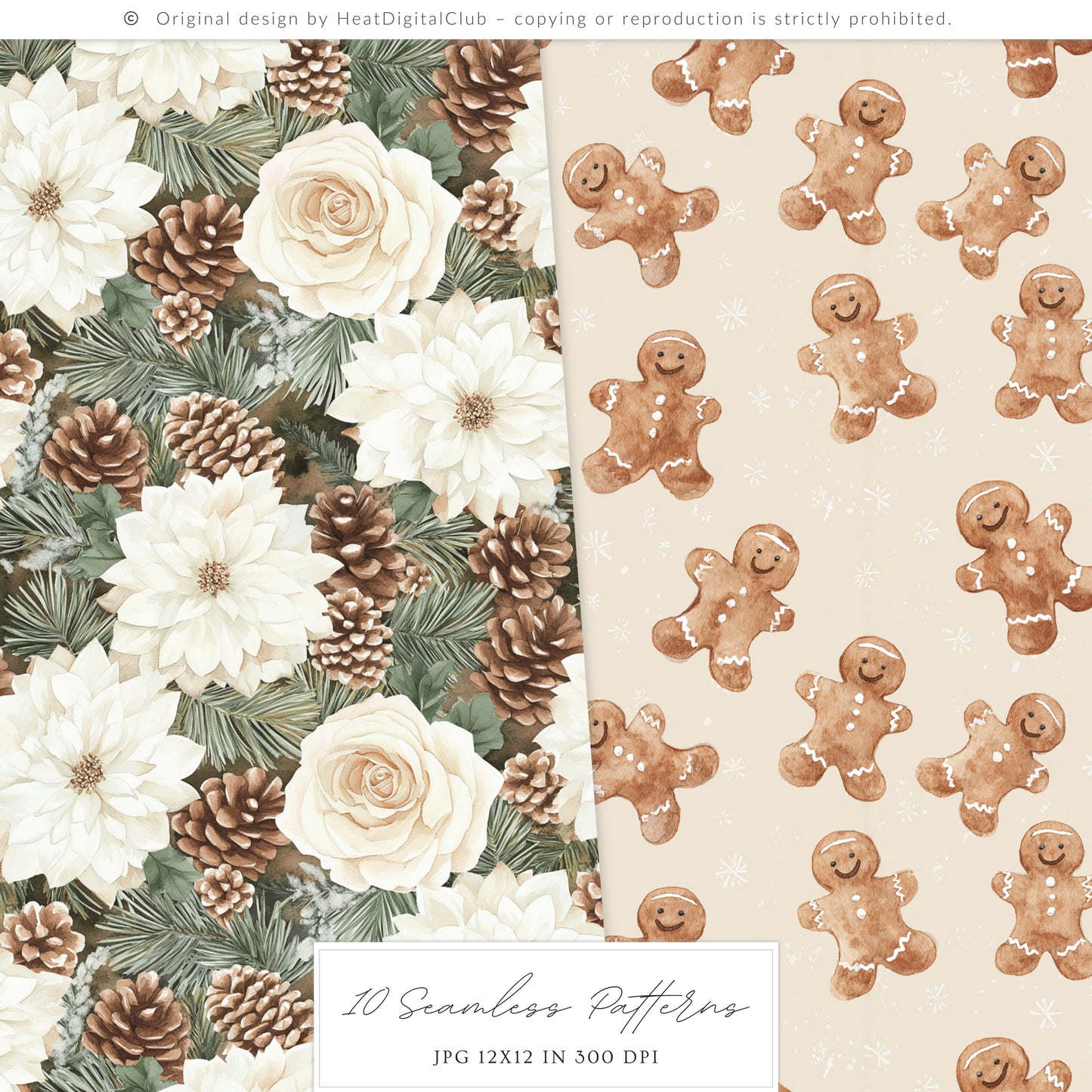 Winter Cocoa - Seamless Patterns, Cozy Elegant Christmas | 10 JPEG